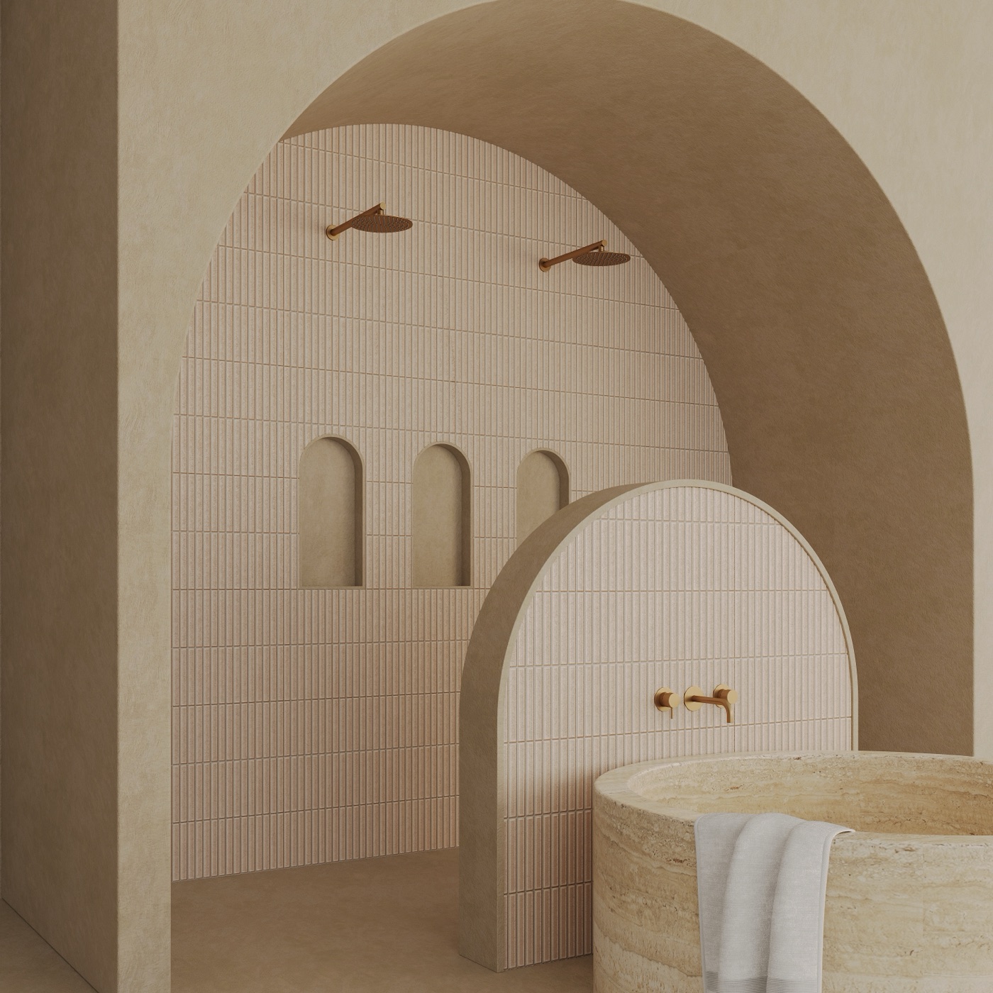 Luxury spa bathroom — large format wall tile